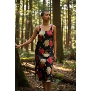 Vintage 90s Floral Slip Maxi Dress Sz L Roses Fairycore Whimsygoth Romantic